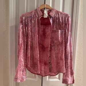 Anthropologie Pilcro Pink Sequin Button down top